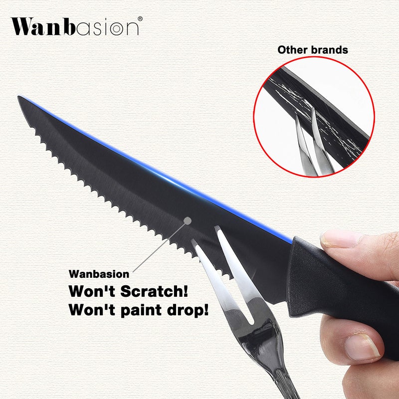 Wanbasion Black Steak Knives Set, Steak Knife Set Dishwasher Safe, Sharp Steak Knives Set for Kitchen with Ergonomic Handles - Image 2